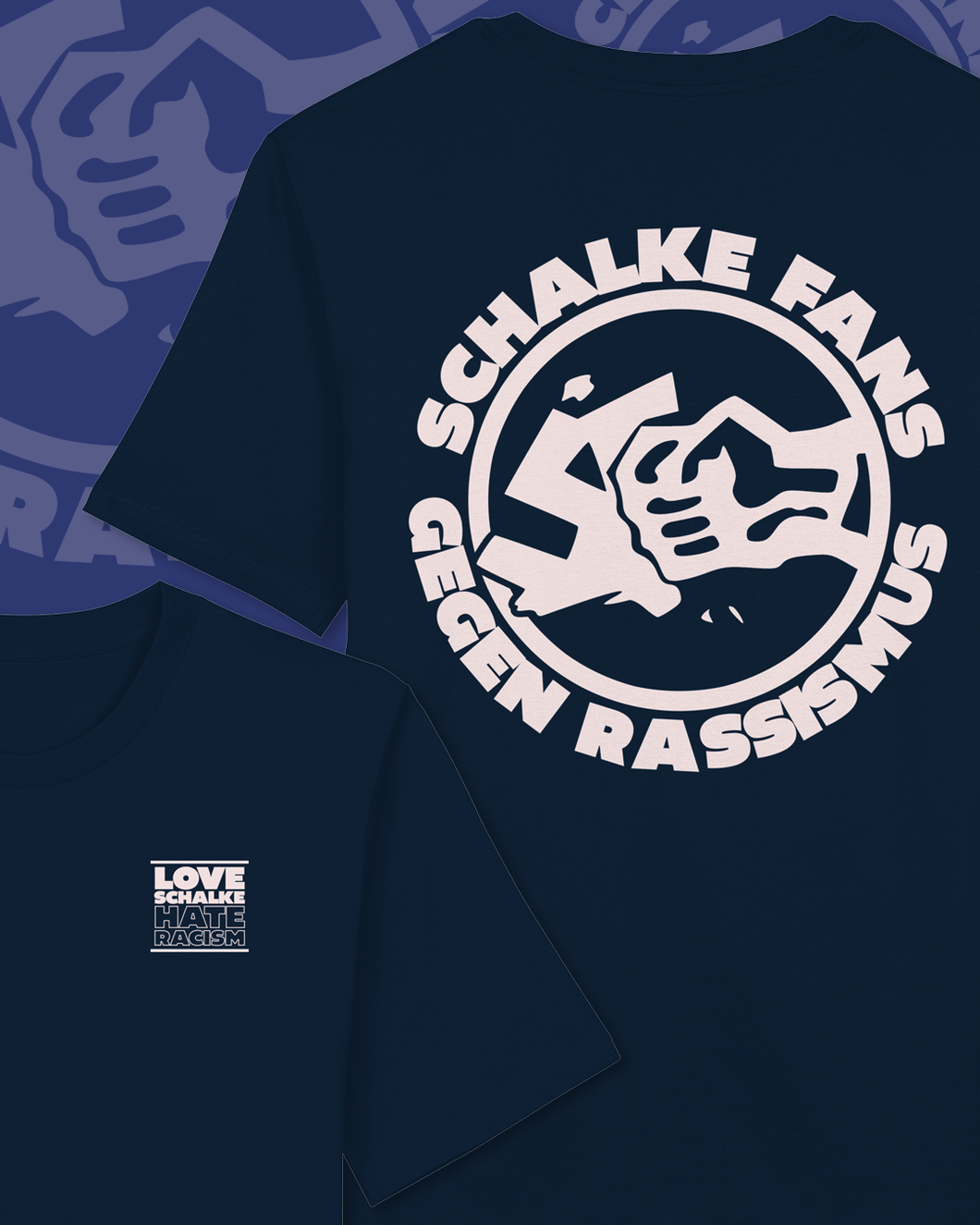 T-Shirt Schalke Fans gegen Rassismus - Weiss auf Blau