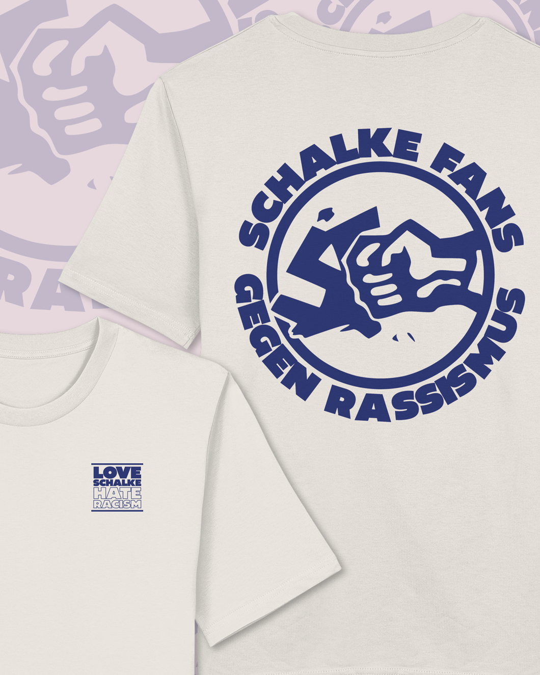 T-Shirt Schalke Fans gegen Rassismus - Blau auf Weiss